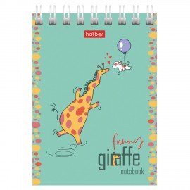 Блокнот МАЛЫЙ ФОРМАТ А7 60л, гребень, картон, клетка, HATBER, Веселый жираф, 081165, 60Б7В1гр