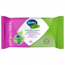Салфетки влажные 15 шт, AURA Tropic Cocktail c антибактериальным эффектом, ш/к 93967, 10388