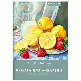 Папка для акварели БОЛЬШАЯ А3, 10л., 200 г/м2, 297х420мм, BRAUBERG АКАДЕМИЯ, "Летний натюрморт", 117741