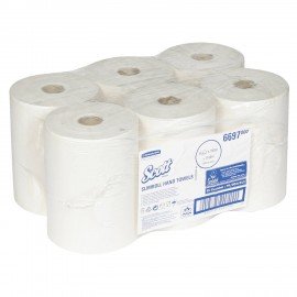 Полотенца бумажные рулонные KIMBERLY-CLARK Scott, КОМПЛЕКТ 6шт, Slimroll, 190м, белые, арт. 6697