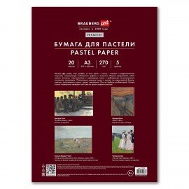 Бумага для пастели ФАКТУРНАЯ А3 в папке, 20 листов 5 цветов, 270 г/м2, BRAUBERG ART,, 117756