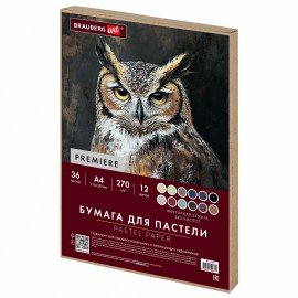 Бумага для пастели ФАКТУРНАЯ А4 в коробке, 36 листов 12 цветов, 270 г/м2, BRAUBERG AR, 117759