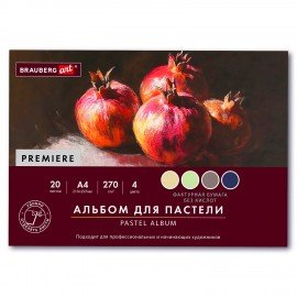 Бумага для пастели ФАКТУРНАЯ А4, планшет (склейка), 20л. 4 цвета, 270 г/м2, BRAUBERG, 117761