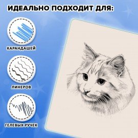 Скетчбук, слоновая кость 140г/м 130х210мм, 80л, софт-тач, резинка, наклейки, FUNSTER, "Котик с рыбкой", 117783