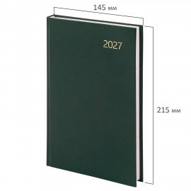 Ежедневник датированный 2027 145х215мм, А5, STAFF, обложка бумвинил, зеленый, 117815