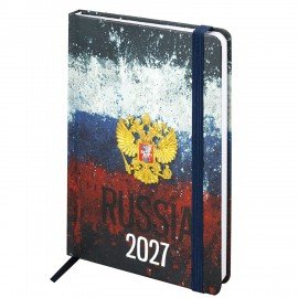 Ежедневник датированный 2027 с резинкой 145х203 мм, А5, BRAUBERG, твердый, фольга, "Russia", 117818