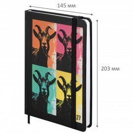 Ежедневник датированный 2027 с резинкой 145х203 мм, А5, BRAUBERG, твердый, "Funny goat", 117821