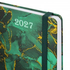 Ежедневник датированный 2027 с резинкой 145х203 мм, А5, BRAUBERG, твердый, фольга, "Marmaron", 117823