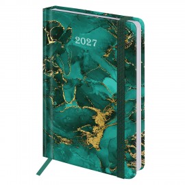 Ежедневник датированный 2027 с резинкой 145х203 мм, А5, BRAUBERG, твердый, фольга, "Marmaron", 117823
