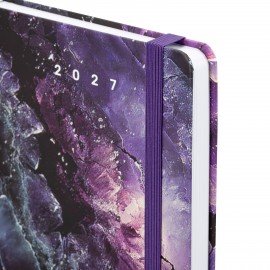 Ежедневник датированный 2027 с резинкой 145х203 мм, А5, BRAUBERG, твердый, фольга, "Plum stone", 117825