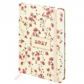 Ежедневник датированный 2027 с резинкой 145х203 мм, А5, BRAUBERG, твердый, "Flower pattern", 117831