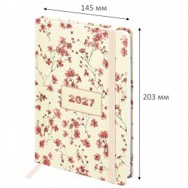 Ежедневник датированный 2027 с резинкой 145х203 мм, А5, BRAUBERG, твердый, "Flower pattern", 117831