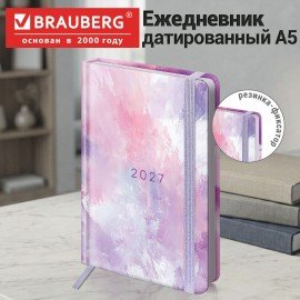 Ежедневник датированный 2027 с резинкой 145х203 мм, А5, BRAUBERG, твердый, "Pastel", 117832