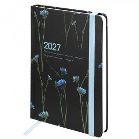 Ежедневник датированный 2027 с резинкой 145х203 мм, А5, BRAUBERG, твердый, "Васильки", 117835