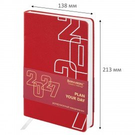 Ежедневник датированный 2027 А5 138х213мм BRAUBERG Bloom, под кожу, гибкий, красный, 117891