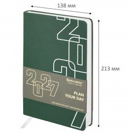 Ежедневник датированный 2027 А5 138х213мм BRAUBERG Bloom, под кожу, гибкий, зеленый, 117892