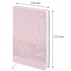 Ежедневник датированный 2027 А5 138х213мм BRAUBERG Bloom, под кожу, гибкий, розовый, 117895
