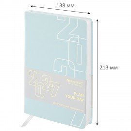 Ежедневник датированный 2027 А5 138х213мм BRAUBERG Bloom, под кожу, гибкий, голубой, 117924