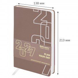 Ежедневник датированный 2027 А5 138х213мм BRAUBERG Bloom, под кожу, гибкий, коричневый мокка, 117927