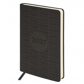 Ежедневник датированный 2027 А5 138х213мм BRAUBERG Aura, под кожу, гибкий, темно-серый, 117930