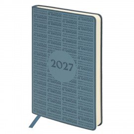 Ежедневник датированный 2027 А5 138х213мм BRAUBERG Aura, под кожу, гибкий, серо-голубой, 117931