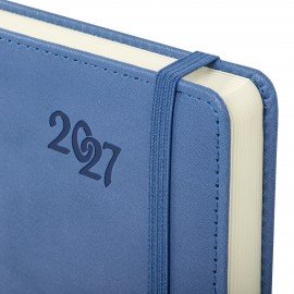 Ежедневник датированный 2027 А5 138x213 мм, BRAUBERG "Optimal", под кожу, резинка, держатель для ручки, синий, 117934