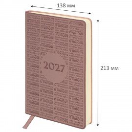Ежедневник датированный 2027 А5 138х213мм BRAUBERG Aura, под кожу, гибкий, розовый, 117942