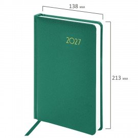 Ежедневник датированный 2027, А5, 138x213 мм, BRAUBERG "Select", балакрон, зелёный, 117955