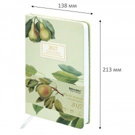 Ежедневник датированный 2027 А5 138x213мм BRAUBERG Vista Glow, под кожу, твердый, Pear tree, 117961