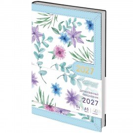 Ежедневник датированный 2027 А5 138x213мм BRAUBERG Vista Evoke, под кожу, твердый, Blue pattern, 117964