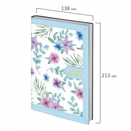 Ежедневник датированный 2027 А5 138x213мм BRAUBERG Vista Evoke, под кожу, твердый, Blue pattern, 117964