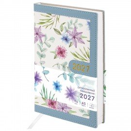 Ежедневник датированный 2027 А5 138x213мм BRAUBERG Vista Evoke, под кожу, твердый, Blue pattern, 117964