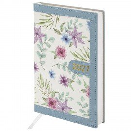 Ежедневник датированный 2027 А5 138x213мм BRAUBERG Vista Evoke, под кожу, твердый, Blue pattern, 117964