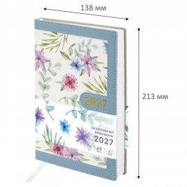 Ежедневник датированный 2027 А5 138x213мм BRAUBERG Vista Evoke, под кожу, твердый, Blue pattern, 117964