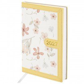 Ежедневник датированный 2027 А5 138x213мм BRAUBERG Vista Evoke, под кожу, твердый, Yellow pattern, 117965