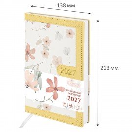 Ежедневник датированный 2027 А5 138x213мм BRAUBERG Vista Evoke, под кожу, твердый, Yellow pattern, 117965