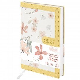 Ежедневник датированный 2027 А5 138x213мм BRAUBERG Vista Evoke, под кожу, твердый, Yellow pattern, 117965