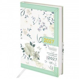 Ежедневник датированный 2027 А5 138x213мм BRAUBERG Vista Evoke, под кожу, твердый, Green pattern, 117979