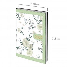 Ежедневник датированный 2027 А5 138x213мм BRAUBERG Vista Evoke, под кожу, твердый, Green pattern, 117979
