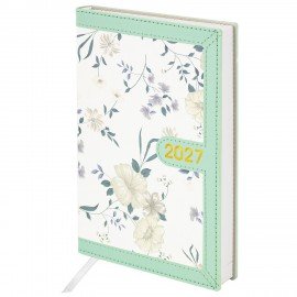 Ежедневник датированный 2027 А5 138x213мм BRAUBERG Vista Evoke, под кожу, твердый, Green pattern, 117979