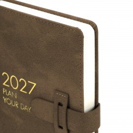 Ежедневник датированный 2027 А5 138х213 мм BRAUBERG Trace, под кожу, ремешок, коричневый, 117981