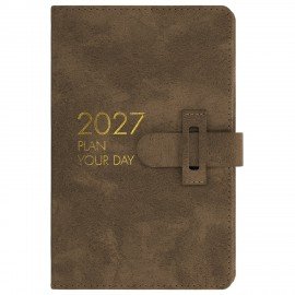 Ежедневник датированный 2027 А5 138х213 мм BRAUBERG Trace, под кожу, ремешок, коричневый, 117981