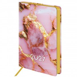 Ежедневник датированный 2027 А5 138x213 мм, BRAUBERG "Vista", под кожу, гибкий, "Pink marble", 117983