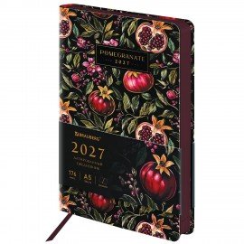 Ежедневник датированный 2027 А5 138x213 мм, BRAUBERG "Vista", под кожу, гибкий, "Pomegranate", 117986