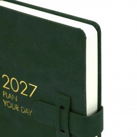 Ежедневник датированный 2027 А5 138х213 мм BRAUBERG Trace, под кожу, ремешок, зеленый, 117999