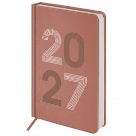 Ежедневник датированный 2027 А5 138х213 мм BRAUBERG Scripted, под кожу, вышивка, розовая пудра, 118001