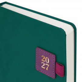 Ежедневник датированный 2027 А5 138х213мм BRAUBERG Accent под кожу, держатель, зеленый/бордо, 118004