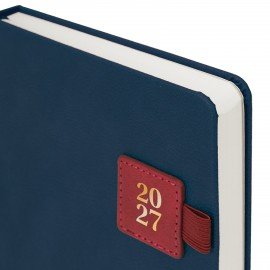 Ежедневник датированный 2027 А5 138х213мм BRAUBERG Accent под кожу, держатель, синий/красный, 118007