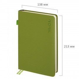 Ежедневник датированный 2027 А5 138х213мм BRAUBERG Essential, под кожу, держатель для ручки, зеленый, 118018