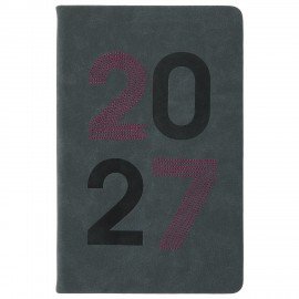 Ежедневник датированный 2027 А5 138х213 мм BRAUBERG Scripted, под кожу, вышивка, серо-голубой, 118024